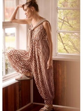 Anthropologie Geo-Print Brown and White Lounge Jumpsuit Small